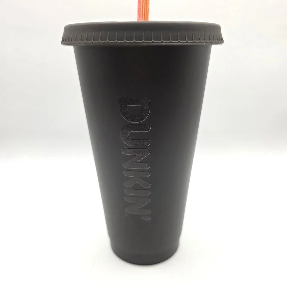 Dunkin x Parke Collab Reusable Cold Cup Matte Black Tumbler Orange Straw‎